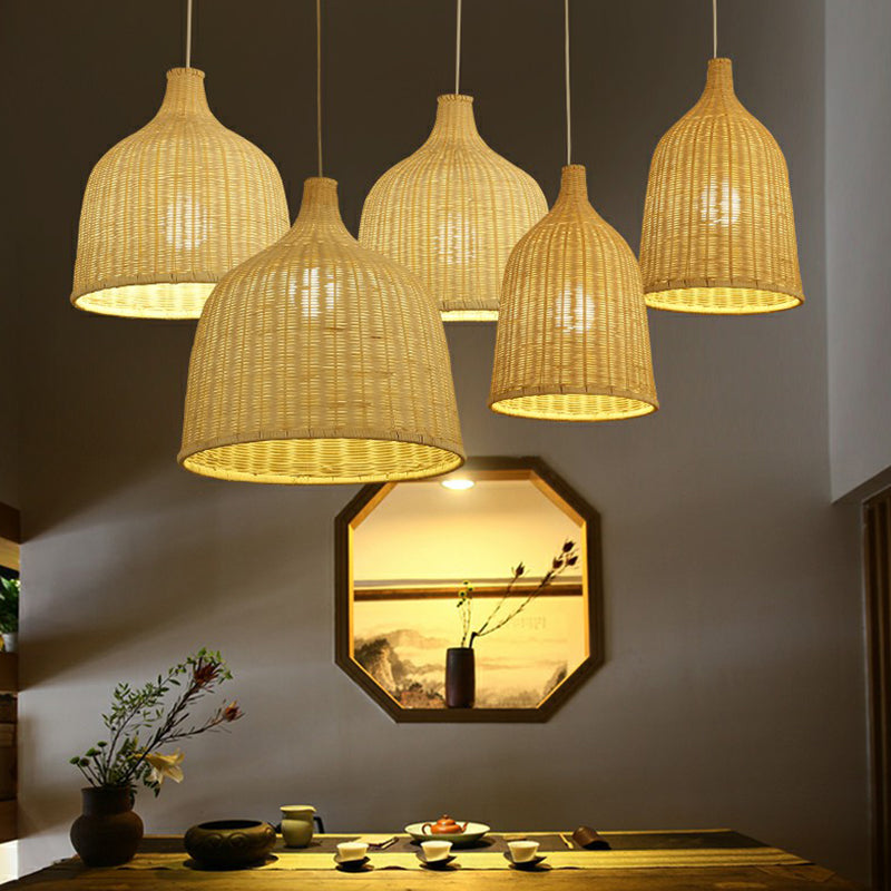 Asian Style Cloche Shaped Pendant Bamboo 1-Light Dining Room Hanging Light Fixture Clearhalo 'Ceiling Lights' 'Pendant Lights' 'Pendants' Lighting' 2326611