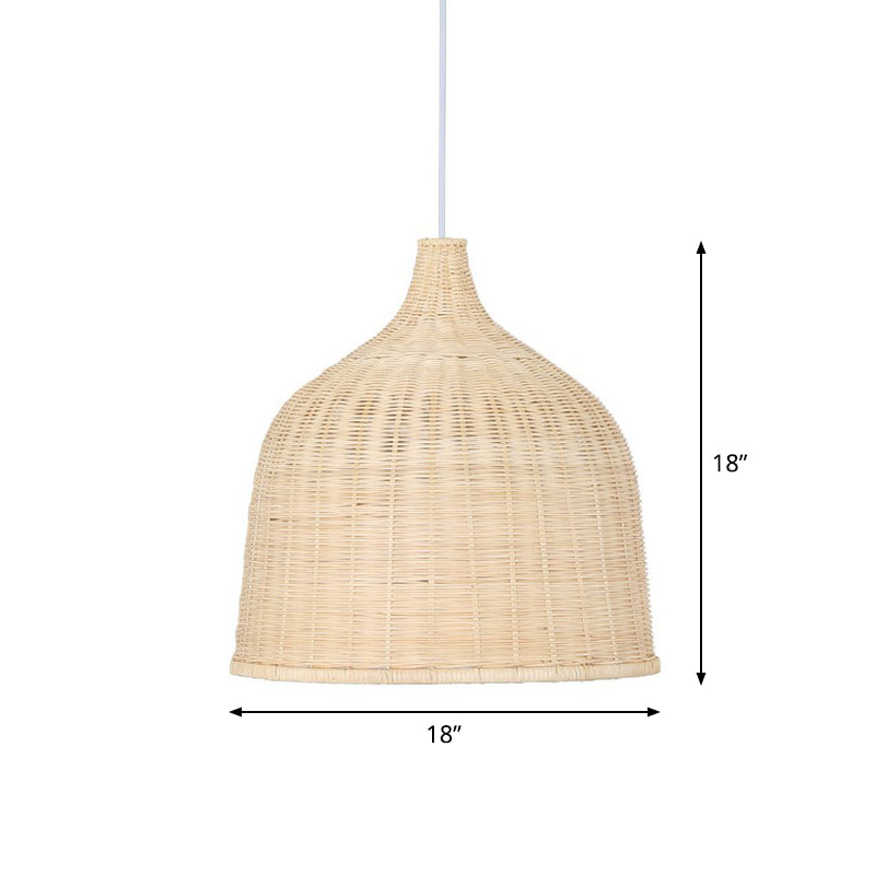 Asian Style Cloche Shaped Pendant Bamboo 1-Light Dining Room Hanging Light Fixture Wood 18" Clearhalo 'Ceiling Lights' 'Pendant Lights' 'Pendants' Lighting' 2326612_6cb6d428-2fe1-4791-8d2f-5ee0f8ca1c22