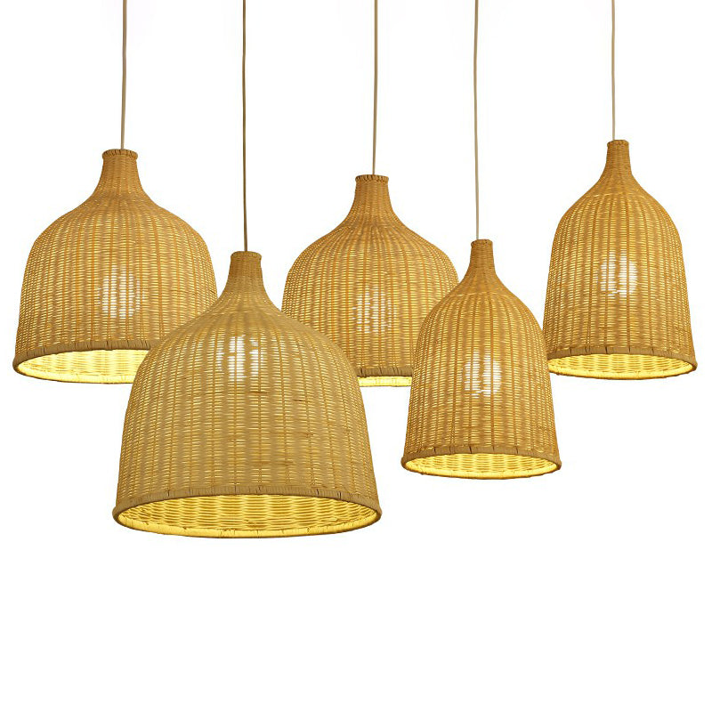 Asian Style Cloche Shaped Pendant Bamboo 1-Light Dining Room Hanging Light Fixture Clearhalo 'Ceiling Lights' 'Pendant Lights' 'Pendants' Lighting' 2326615