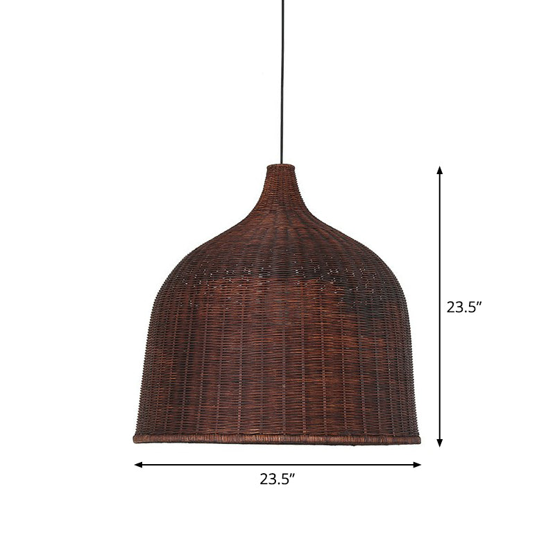 Asian Style Cloche Shaped Pendant Bamboo 1-Light Dining Room Hanging Light Fixture Clearhalo 'Ceiling Lights' 'Pendant Lights' 'Pendants' Lighting' 2326617