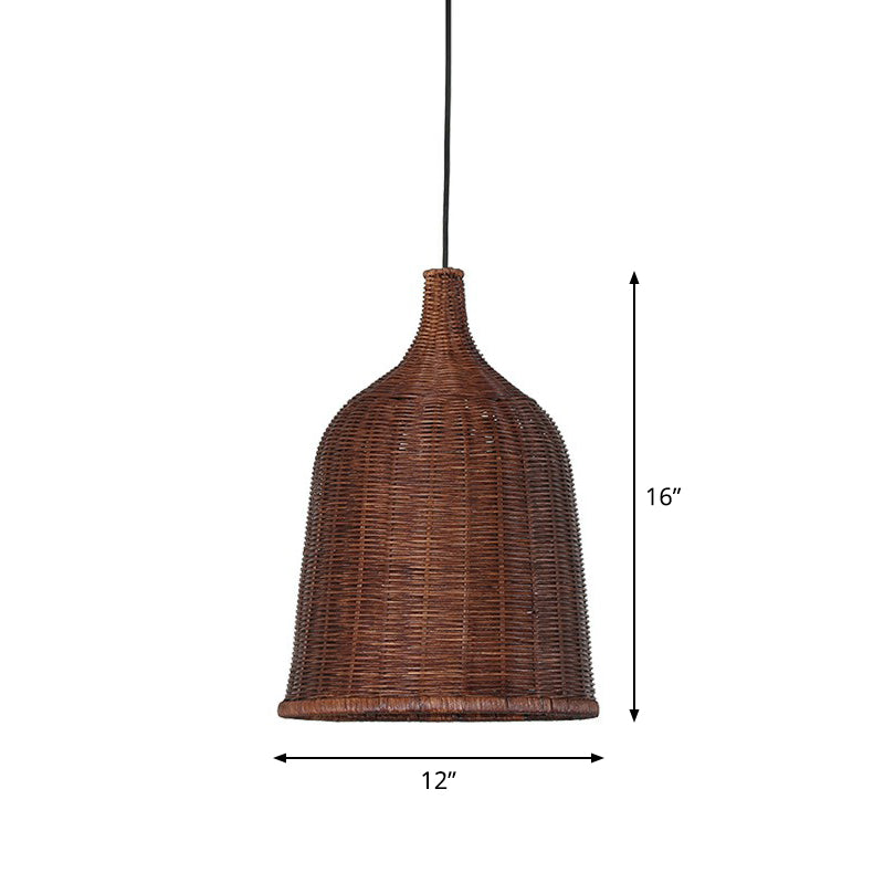 Asian Style Cloche Shaped Pendant Bamboo 1-Light Dining Room Hanging Light Fixture Clearhalo 'Ceiling Lights' 'Pendant Lights' 'Pendants' Lighting' 2326618