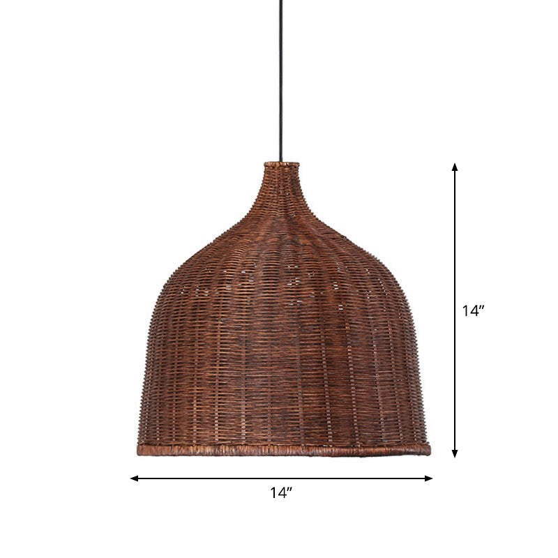 Asian Style Cloche Shaped Pendant Bamboo 1-Light Dining Room Hanging Light Fixture Clearhalo 'Ceiling Lights' 'Pendant Lights' 'Pendants' Lighting' 2326619