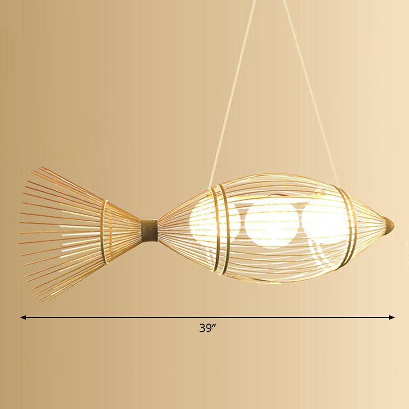 Bamboo Woven Fish Shaped Pendant Ceiling Light Asian 1-Bulb Beige Suspension Lighting for Restaurant Clearhalo 'Ceiling Lights' 'Pendant Lights' 'Pendants' Lighting' 2326621