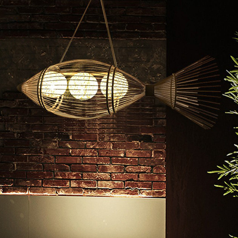 Bamboo Woven Fish Shaped Pendant Ceiling Light Asian 1-Bulb Beige Suspension Lighting for Restaurant Clearhalo 'Ceiling Lights' 'Pendant Lights' 'Pendants' Lighting' 2326627