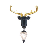 1 Light Wall Lamp Country Deer Resin Sconce Light Fixture in Black/Gold with Teardrop Crystal Shade Clearhalo 'Wall Lamps & Sconces' 'Wall Lights' Lighting' 232662