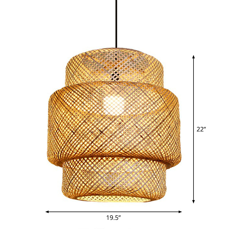 Lantern Ceiling Suspension Lamp Asia Bamboo 1-Light Beige Pendant Lighting for Corridor Clearhalo 'Ceiling Lights' 'Pendant Lights' 'Pendants' Lighting' 2326630