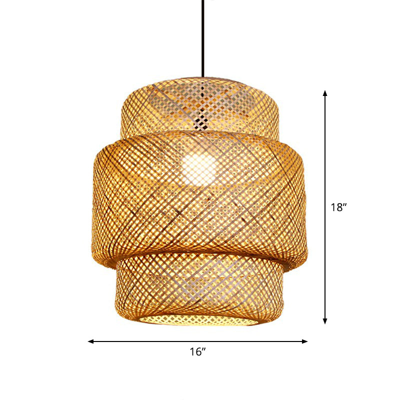 Lantern Ceiling Suspension Lamp Asia Bamboo 1-Light Beige Pendant Lighting for Corridor Clearhalo 'Ceiling Lights' 'Pendant Lights' 'Pendants' Lighting' 2326631