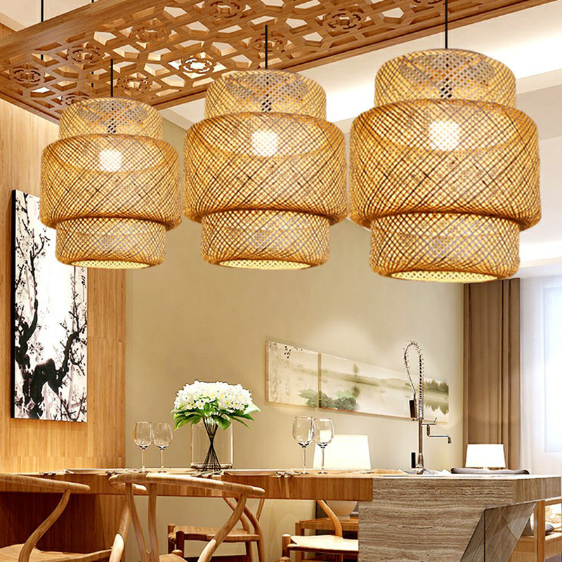 Lantern Ceiling Suspension Lamp Asia Bamboo 1-Light Beige Pendant Lighting for Corridor Clearhalo 'Ceiling Lights' 'Pendant Lights' 'Pendants' Lighting' 2326632