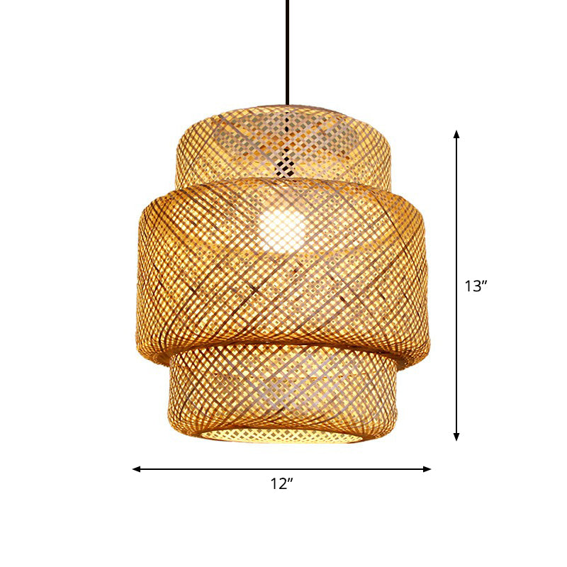 Lantern Ceiling Suspension Lamp Asia Bamboo 1-Light Beige Pendant Lighting for Corridor Beige Small Clearhalo 'Ceiling Lights' 'Pendant Lights' 'Pendants' Lighting' 2326633_8de321a6-e491-4c4c-be7a-38e96e382b9c