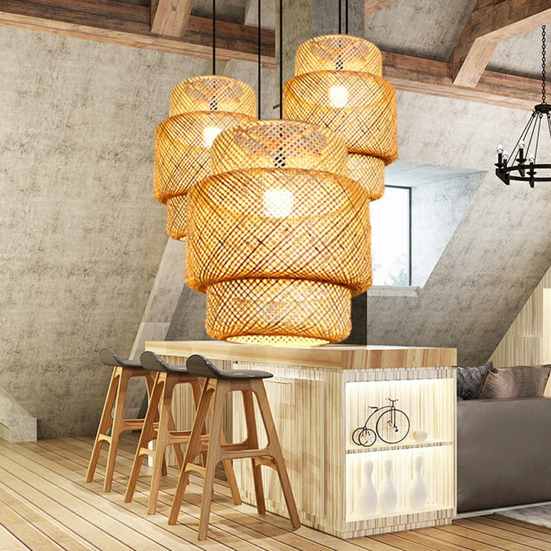 Lantern Ceiling Suspension Lamp Asia Bamboo 1-Light Beige Pendant Lighting for Corridor Clearhalo 'Ceiling Lights' 'Pendant Lights' 'Pendants' Lighting' 2326634