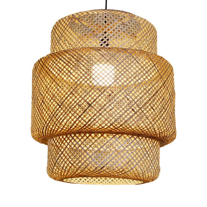 Lantern Ceiling Suspension Lamp Asia Bamboo 1-Light Beige Pendant Lighting for Corridor Clearhalo 'Ceiling Lights' 'Pendant Lights' 'Pendants' Lighting' 2326636