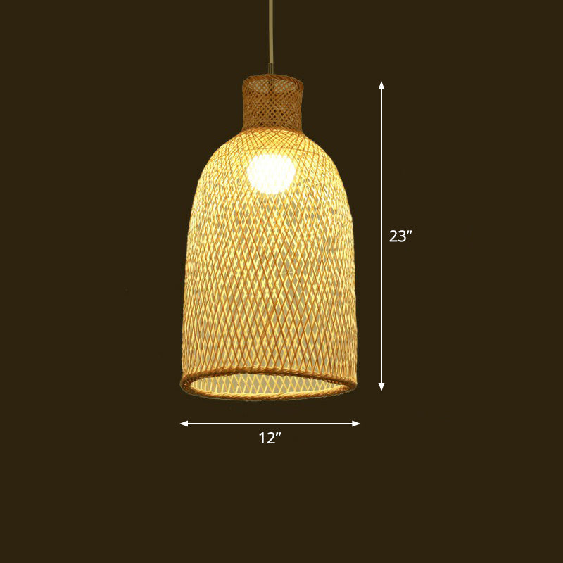 Woven Shade Suspension Light Minimalistic Bamboo 1-Head Beige Hanging Ceiling Light Clearhalo 'Ceiling Lights' 'Pendant Lights' 'Pendants' Lighting' 2326644