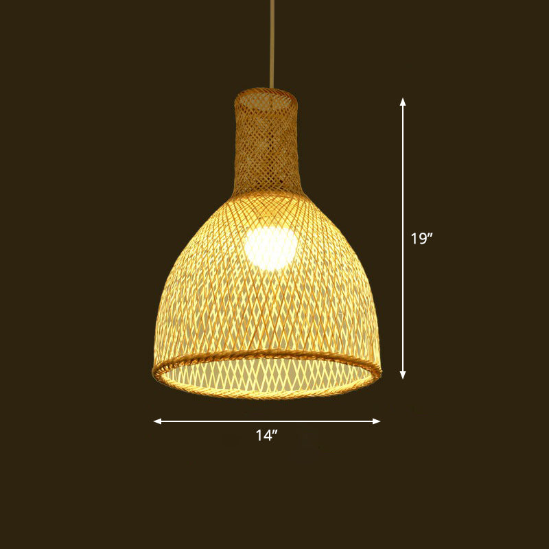 Woven Shade Suspension Light Minimalistic Bamboo 1-Head Beige Hanging Ceiling Light Clearhalo 'Ceiling Lights' 'Pendant Lights' 'Pendants' Lighting' 2326645