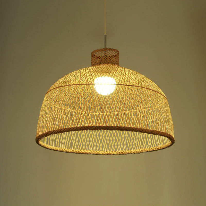 Woven Shade Suspension Light Minimalistic Bamboo 1-Head Beige Hanging Ceiling Light Clearhalo 'Ceiling Lights' 'Pendant Lights' 'Pendants' Lighting' 2326647