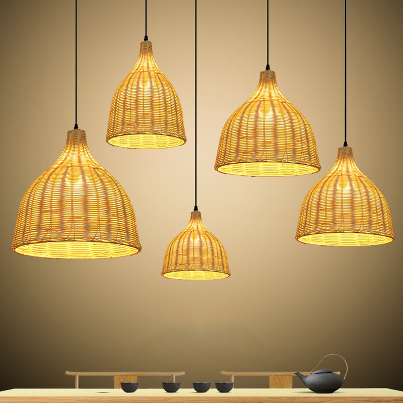 Bell Restaurant Hanging Lamp Bamboo Single-Bulb Asian Ceiling Light Fixture in Beige Clearhalo 'Ceiling Lights' 'Pendant Lights' 'Pendants' Lighting' 2326652