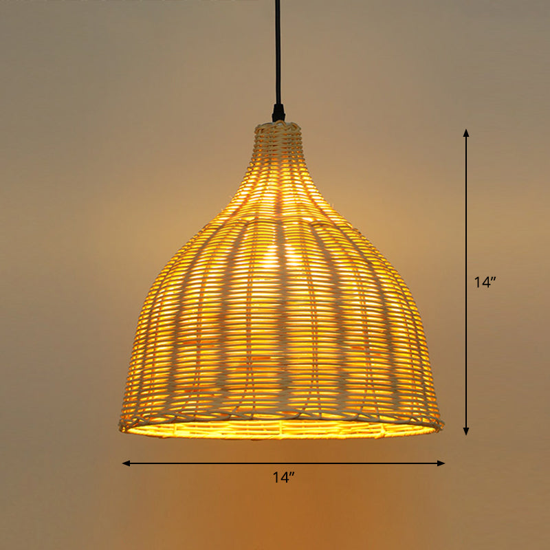 Bell Restaurant Hanging Lamp Bamboo Single-Bulb Asian Ceiling Light Fixture in Beige Clearhalo 'Ceiling Lights' 'Pendant Lights' 'Pendants' Lighting' 2326653