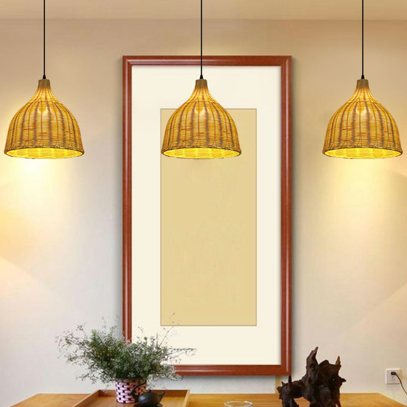 Bell Restaurant Hanging Lamp Bamboo Single-Bulb Asian Ceiling Light Fixture in Beige Clearhalo 'Ceiling Lights' 'Pendant Lights' 'Pendants' Lighting' 2326654