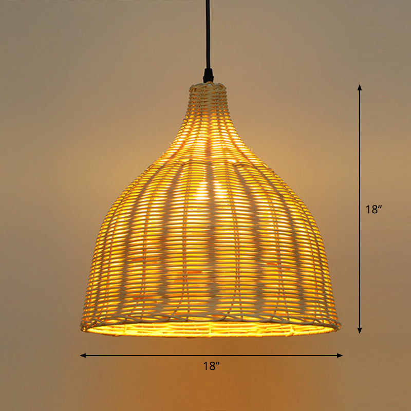 Bell Restaurant Hanging Lamp Bamboo Single-Bulb Asian Ceiling Light Fixture in Beige Clearhalo 'Ceiling Lights' 'Pendant Lights' 'Pendants' Lighting' 2326655