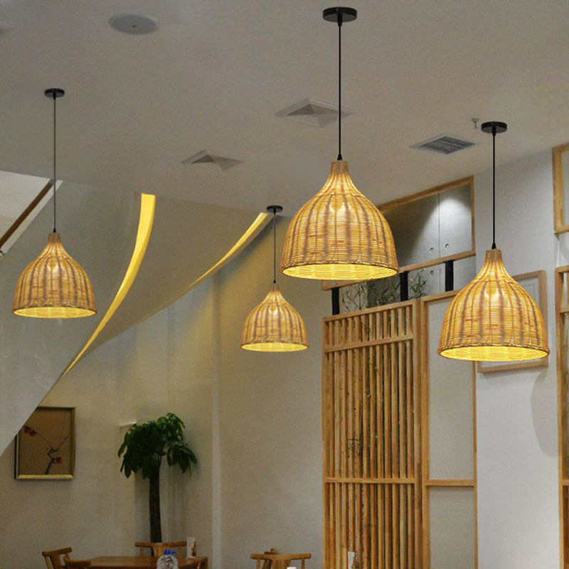 Bell Restaurant Hanging Lamp Bamboo Single-Bulb Asian Ceiling Light Fixture in Beige Clearhalo 'Ceiling Lights' 'Pendant Lights' 'Pendants' Lighting' 2326656