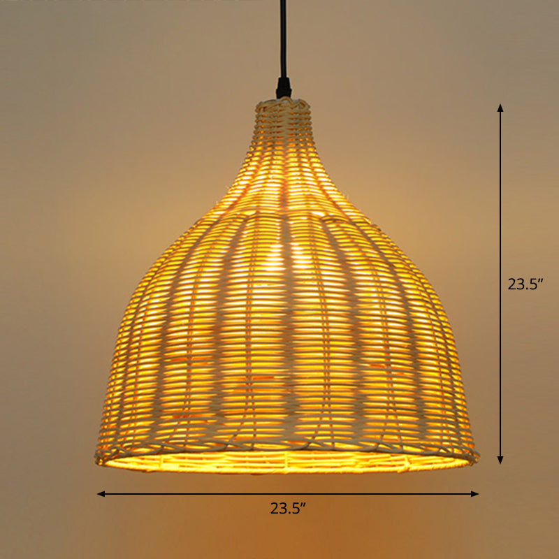 Bell Restaurant Hanging Lamp Bamboo Single-Bulb Asian Ceiling Light Fixture in Beige Clearhalo 'Ceiling Lights' 'Pendant Lights' 'Pendants' Lighting' 2326657