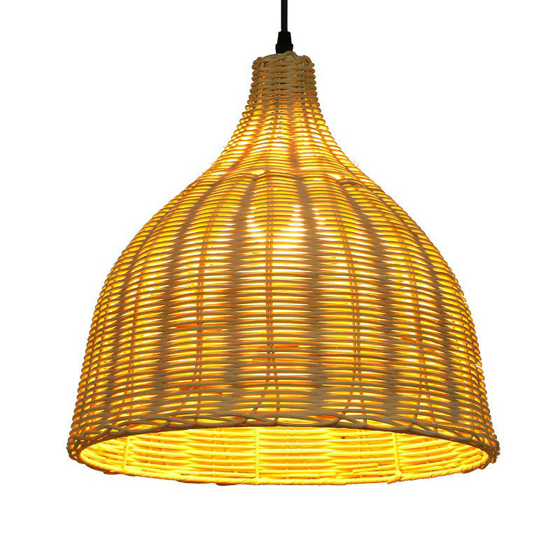 Bell Restaurant Hanging Lamp Bamboo Single-Bulb Asian Ceiling Light Fixture in Beige Clearhalo 'Ceiling Lights' 'Pendant Lights' 'Pendants' Lighting' 2326658