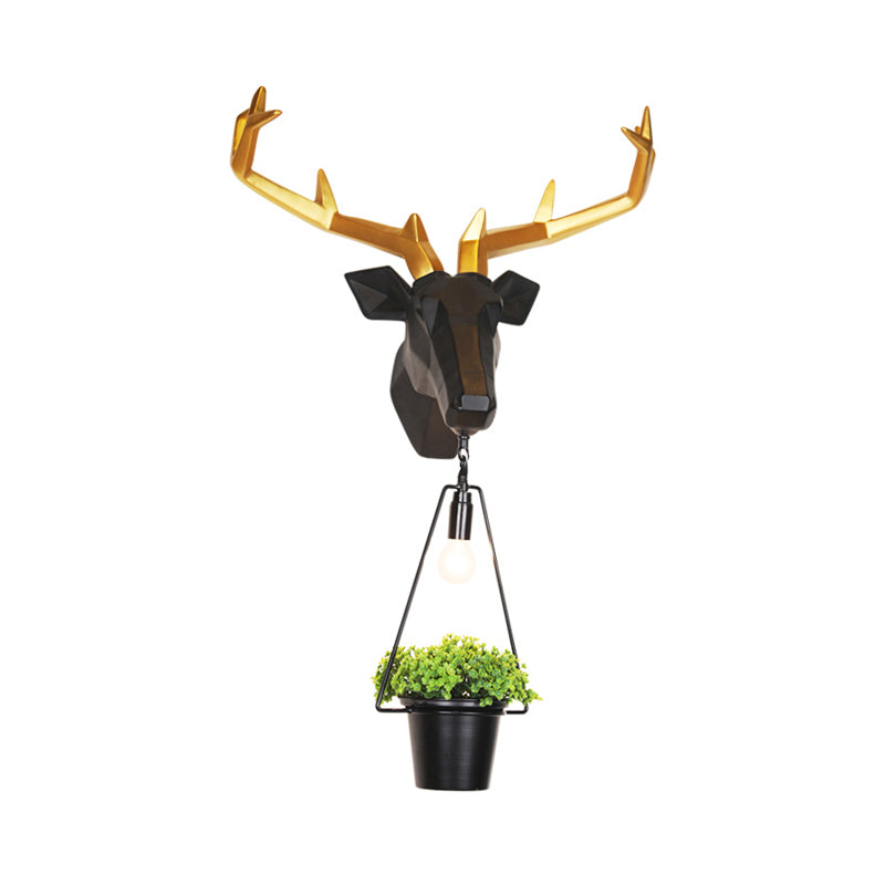 1 Light Exposed Bulb Wall Lamp Country Black Resin Sconce Light Fixture for Indoor with Deer Backplate Clearhalo 'Wall Lamps & Sconces' 'Wall Lights' Lighting' 232666