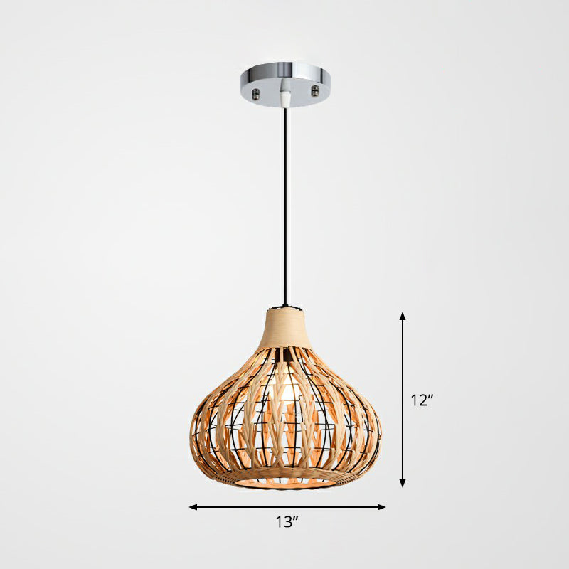 Pear Shaped Suspended Lighting Fixture Rustic Bamboo Single Restaurant Pendant Light in Wood Clearhalo 'Ceiling Lights' 'Pendant Lights' 'Pendants' Lighting' 2326660