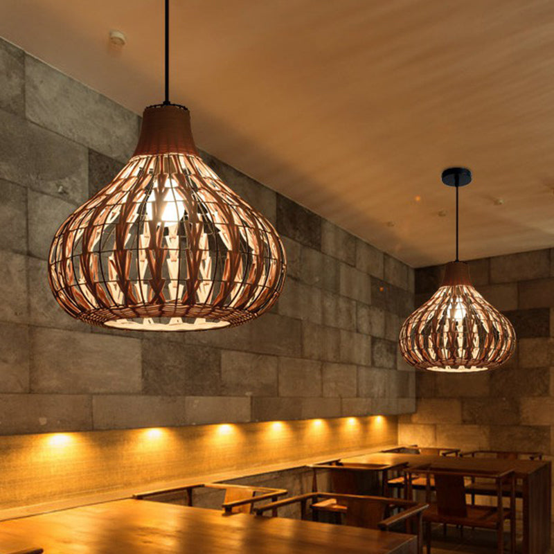 Pear Shaped Suspended Lighting Fixture Rustic Bamboo Single Restaurant Pendant Light in Wood Clearhalo 'Ceiling Lights' 'Pendant Lights' 'Pendants' Lighting' 2326661