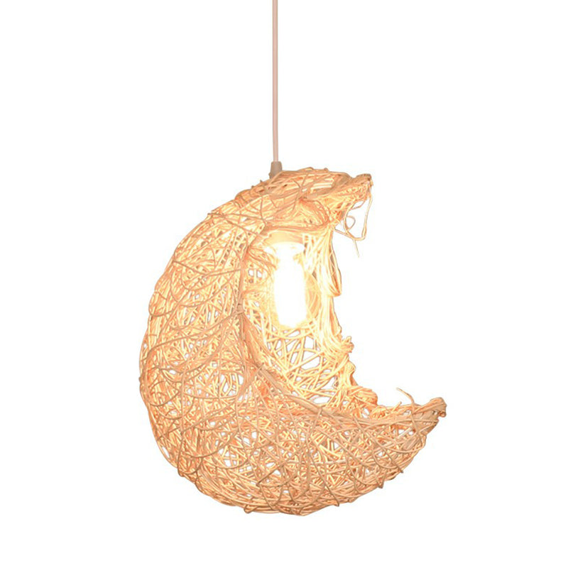 Crescent Shaped Rattan Pendant Light Modern 1 Head Wood Hanging Light for Restaurant Clearhalo 'Ceiling Lights' 'Pendant Lights' 'Pendants' Lighting' 2326669