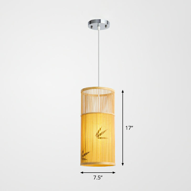 Wood Cylindrical Pendulum Light Asian 1 Bulb Bamboo Pendant Ceiling Light for Bistro Clearhalo 'Ceiling Lights' 'Pendant Lights' 'Pendants' Lighting' 2326671