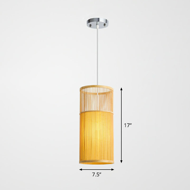 Wood Cylindrical Pendulum Light Asian 1 Bulb Bamboo Pendant Ceiling Light for Bistro Clearhalo 'Ceiling Lights' 'Pendant Lights' 'Pendants' Lighting' 2326672