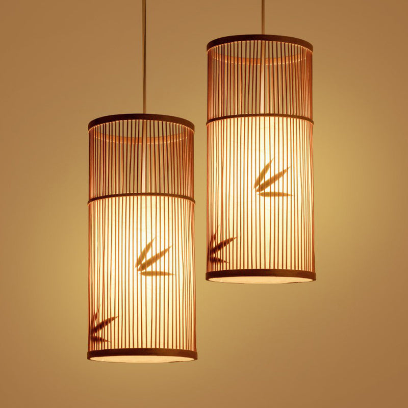 Wood Cylindrical Pendulum Light Asian 1 Bulb Bamboo Pendant Ceiling Light for Bistro Clearhalo 'Ceiling Lights' 'Pendant Lights' 'Pendants' Lighting' 2326675