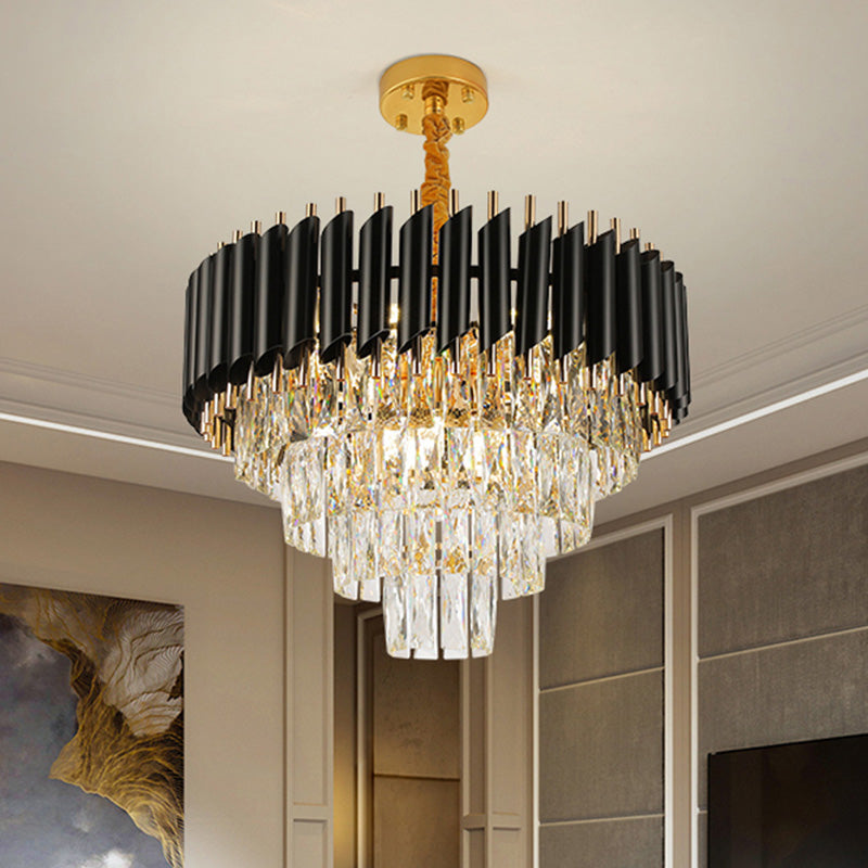 Contemporary Multi Lights Pendant Chandelier with Crystal Shade Black Circular Hanging Light Kit Clearhalo 'Ceiling Lights' 'Chandeliers' 'Modern Chandeliers' 'Modern' Lighting' 232669