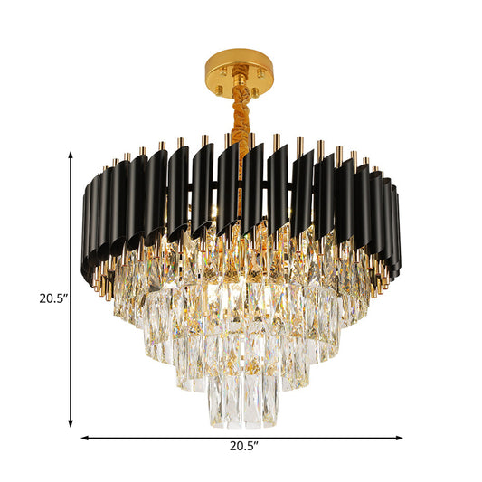 Contemporary Multi Lights Pendant Chandelier with Crystal Shade Black Circular Hanging Light Kit Clearhalo 'Ceiling Lights' 'Chandeliers' 'Modern Chandeliers' 'Modern' Lighting' 232671