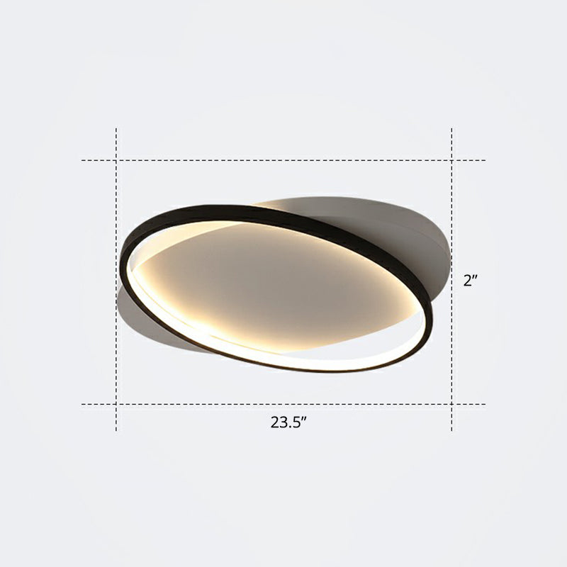 Metal Ellipse Flush Mount Lamp Minimalism Led Surface Mount Ceiling Light for Foyer White 23.5" Warm Clearhalo 'Ceiling Lights' 'Close To Ceiling Lights' 'Close to ceiling' 'Flush mount' Lighting' 2326811