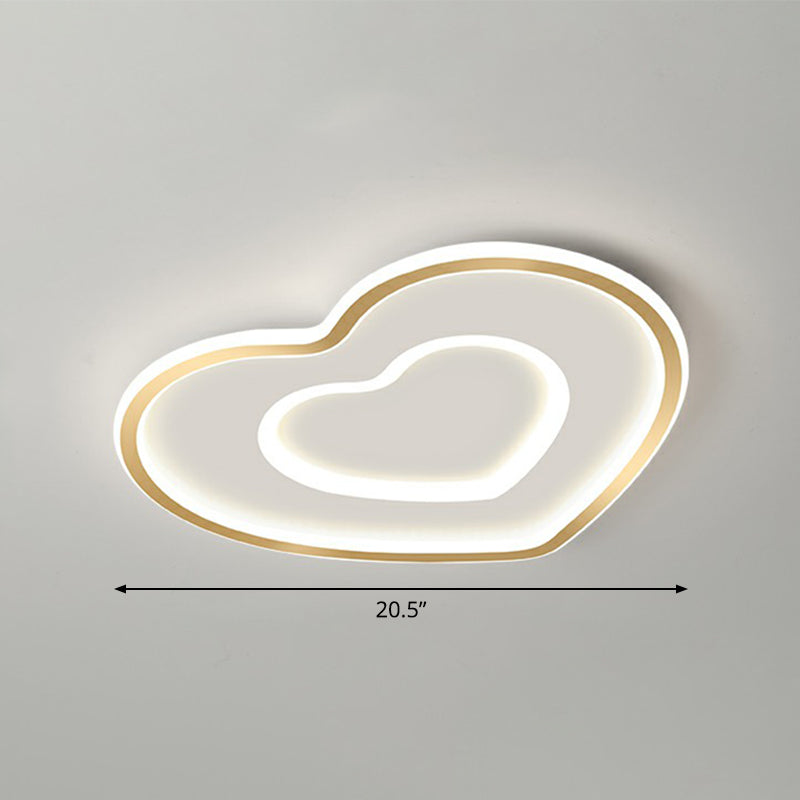 Gold Love Heart Ultrathin Flush Mount Simplicity Acrylic LED Ceiling Light Fixture for Bedroom Gold 20.5" White Clearhalo 'Ceiling Lights' 'Close To Ceiling Lights' 'Close to ceiling' 'Flush mount' Lighting' 2326918