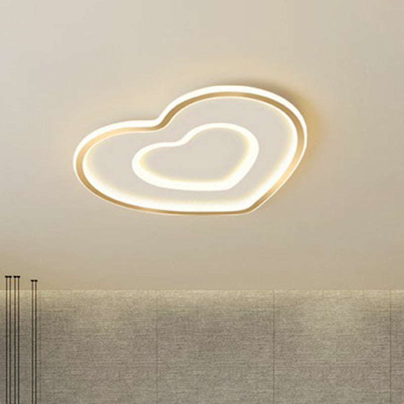 Gold Love Heart Ultrathin Flush Mount Simplicity Acrylic LED Ceiling Light Fixture for Bedroom Clearhalo 'Ceiling Lights' 'Close To Ceiling Lights' 'Close to ceiling' 'Flush mount' Lighting' 2326919