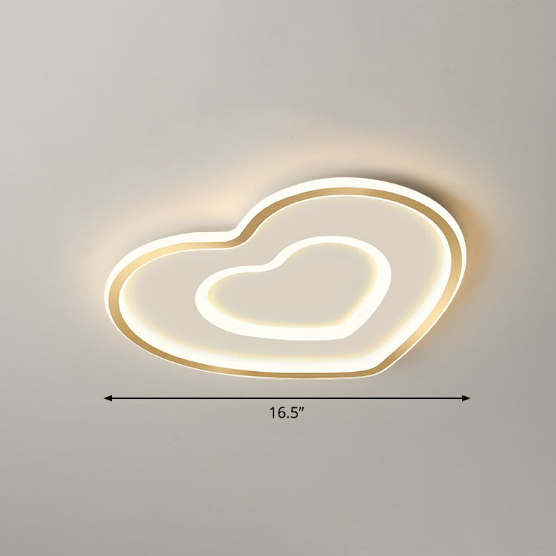 Gold Love Heart Ultrathin Flush Mount Simplicity Acrylic LED Ceiling Light Fixture for Bedroom Gold 16.5" Remote Control Stepless Dimming Clearhalo 'Ceiling Lights' 'Close To Ceiling Lights' 'Close to ceiling' 'Flush mount' Lighting' 2326920