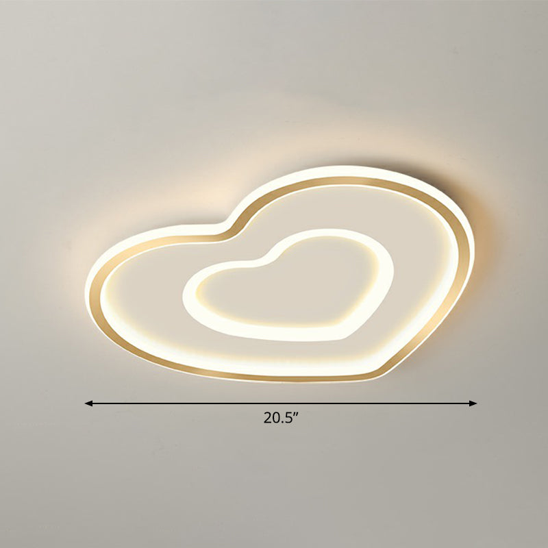 Gold Love Heart Ultrathin Flush Mount Simplicity Acrylic LED Ceiling Light Fixture for Bedroom Gold 20.5" Remote Control Stepless Dimming Clearhalo 'Ceiling Lights' 'Close To Ceiling Lights' 'Close to ceiling' 'Flush mount' Lighting' 2326922