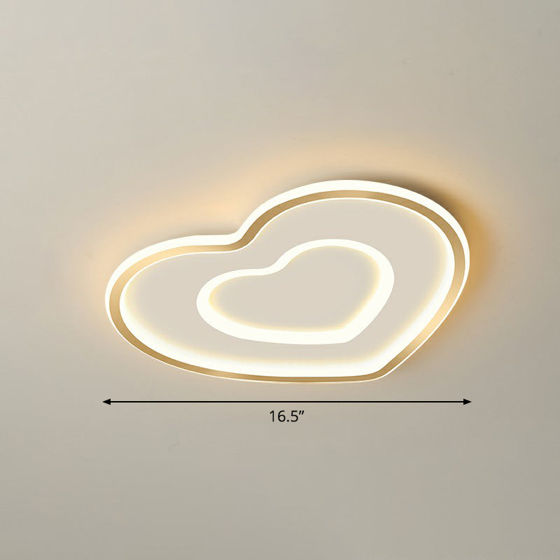 Gold Love Heart Ultrathin Flush Mount Simplicity Acrylic LED Ceiling Light Fixture for Bedroom Gold 16.5" Warm Clearhalo 'Ceiling Lights' 'Close To Ceiling Lights' 'Close to ceiling' 'Flush mount' Lighting' 2326924