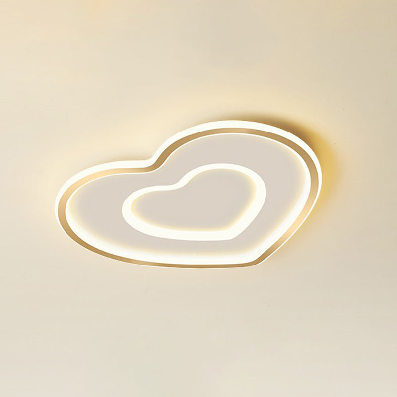 Gold Love Heart Ultrathin Flush Mount Simplicity Acrylic LED Ceiling Light Fixture for Bedroom Clearhalo 'Ceiling Lights' 'Close To Ceiling Lights' 'Close to ceiling' 'Flush mount' Lighting' 2326925