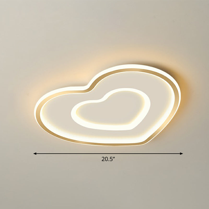 Gold Love Heart Ultrathin Flush Mount Simplicity Acrylic LED Ceiling Light Fixture for Bedroom Gold 20.5" Warm Clearhalo 'Ceiling Lights' 'Close To Ceiling Lights' 'Close to ceiling' 'Flush mount' Lighting' 2326926