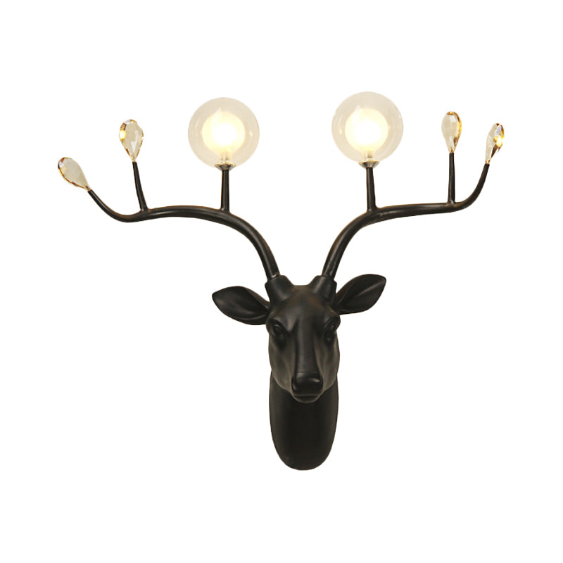 Globe Resin Sconce Light Rustic 2 Lights Living Room Wall Mounted Lamp in Black/White with Deer Deco Clearhalo 'Wall Lamps & Sconces' 'Wall Lights' Lighting' 232694