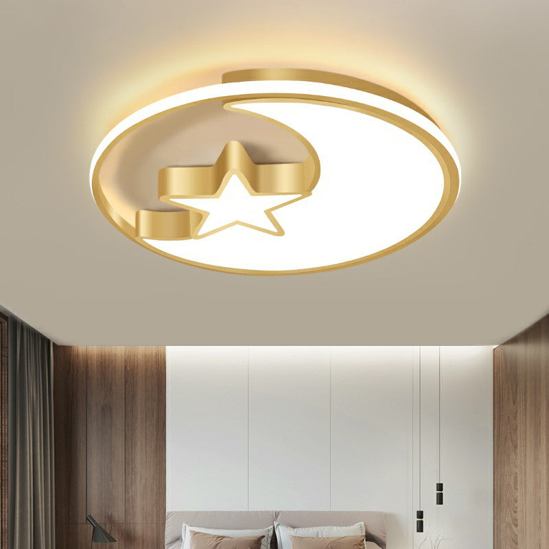 Metal Moon and Star Flushmount Light Simplicity Golden Ceiling Lamp for Childrens Bedroom Clearhalo 'Ceiling Lights' 'Close To Ceiling Lights' 'Close to ceiling' 'Flush mount' Lighting' 2326954