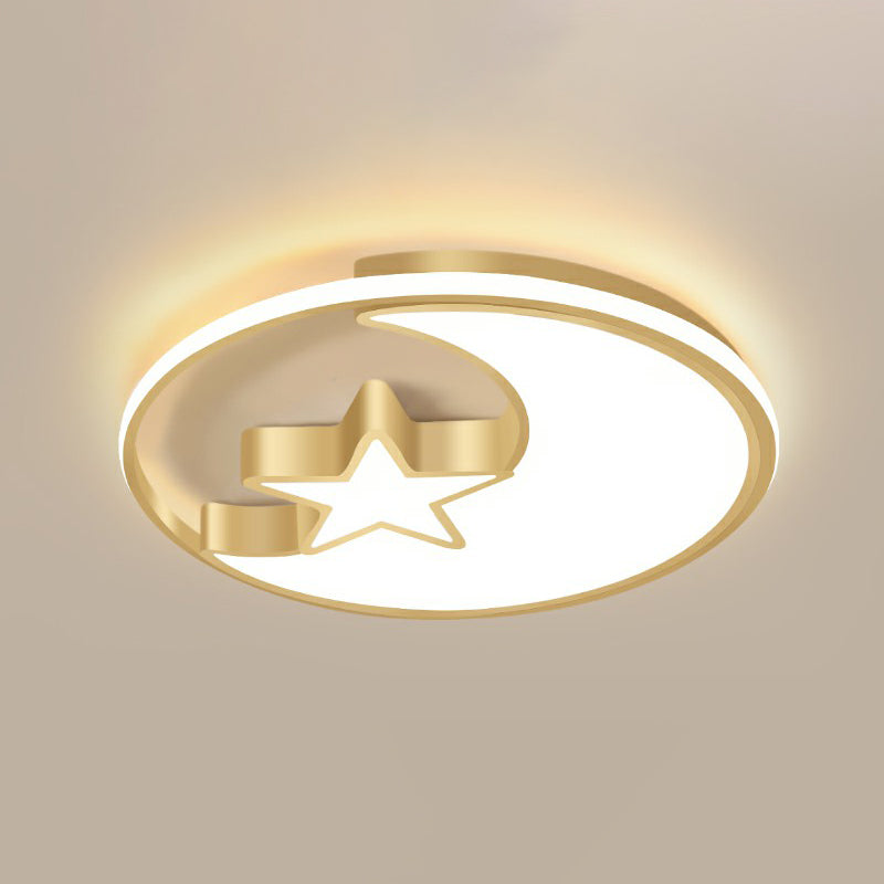 Metal Moon and Star Flushmount Light Simplicity Golden Ceiling Lamp for Childrens Bedroom Gold 16.5" Third Gear Clearhalo 'Ceiling Lights' 'Close To Ceiling Lights' 'Close to ceiling' 'Flush mount' Lighting' 2326955