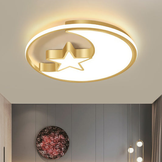 Metal Moon and Star Flushmount Light Simplicity Golden Ceiling Lamp for Childrens Bedroom Clearhalo 'Ceiling Lights' 'Close To Ceiling Lights' 'Close to ceiling' 'Flush mount' Lighting' 2326957