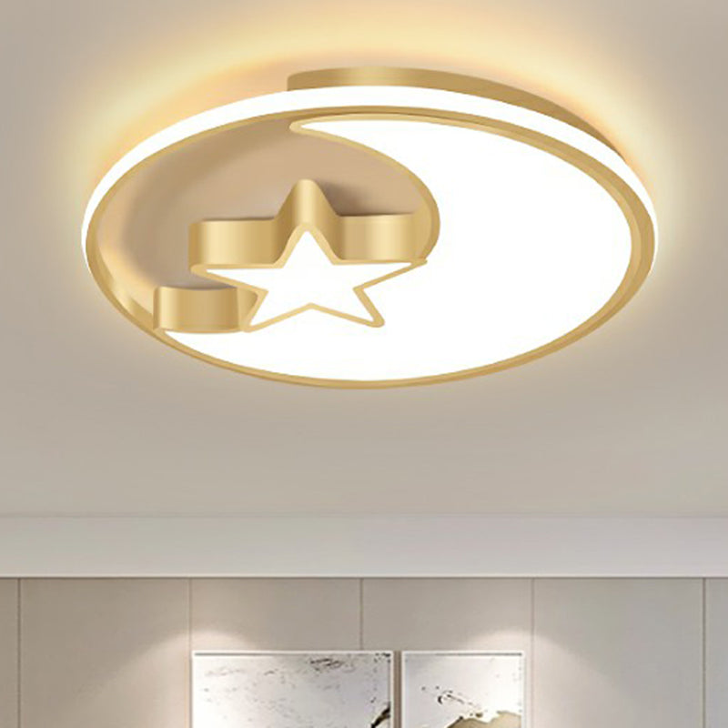 Metal Moon and Star Flushmount Light Simplicity Golden Ceiling Lamp for Childrens Bedroom Clearhalo 'Ceiling Lights' 'Close To Ceiling Lights' 'Close to ceiling' 'Flush mount' Lighting' 2326959