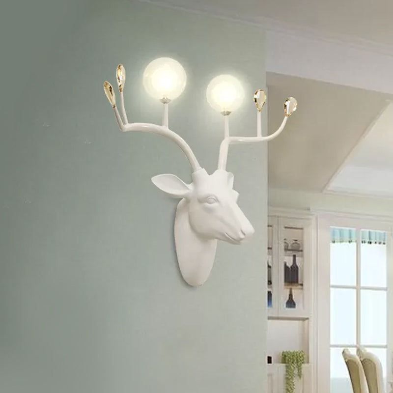 Globe Resin Sconce Light Rustic 2 Lights Living Room Wall Mounted Lamp in Black/White with Deer Deco Clearhalo 'Wall Lamps & Sconces' 'Wall Lights' Lighting' 232696