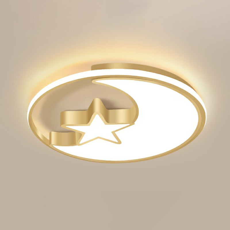 Metal Moon and Star Flushmount Light Simplicity Golden Ceiling Lamp for Childrens Bedroom Gold 20.5" Third Gear Clearhalo 'Ceiling Lights' 'Close To Ceiling Lights' 'Close to ceiling' 'Flush mount' Lighting' 2326960