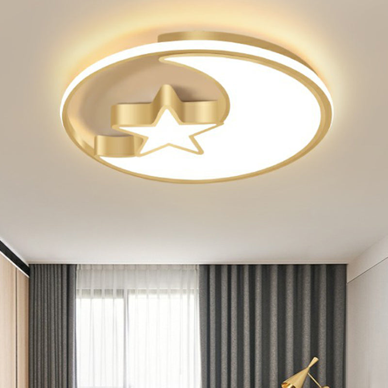 Metal Moon and Star Flushmount Light Simplicity Golden Ceiling Lamp for Childrens Bedroom Clearhalo 'Ceiling Lights' 'Close To Ceiling Lights' 'Close to ceiling' 'Flush mount' Lighting' 2326961